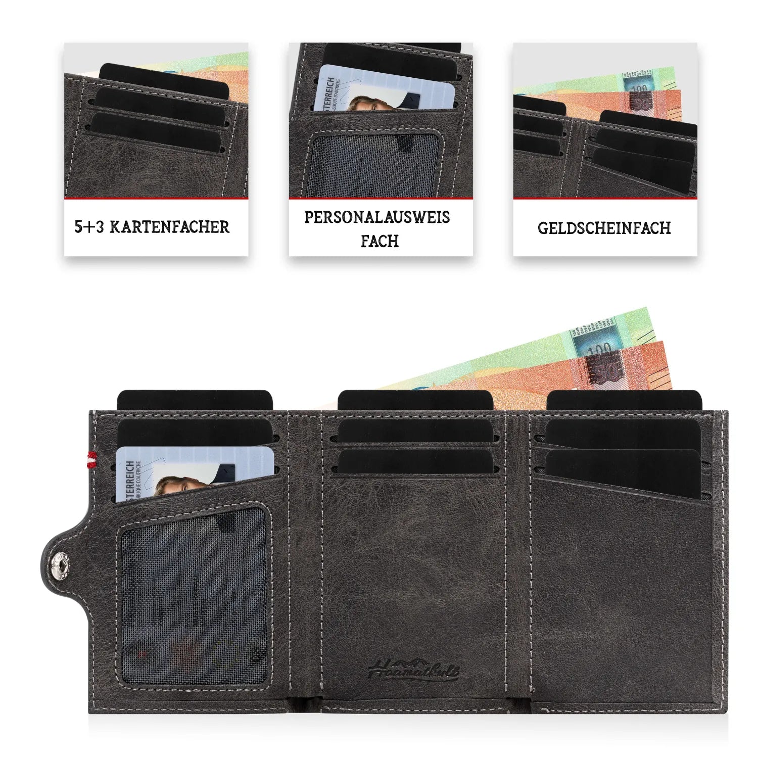 Adler Slim Wallet aus Echtleder mit Spiegel, Münzfach & RFID-Schutz - Schwarz