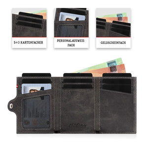 Adler Slim Wallet aus Echtleder mit Spiegel, Münzfach & RFID-Schutz - Schwarz