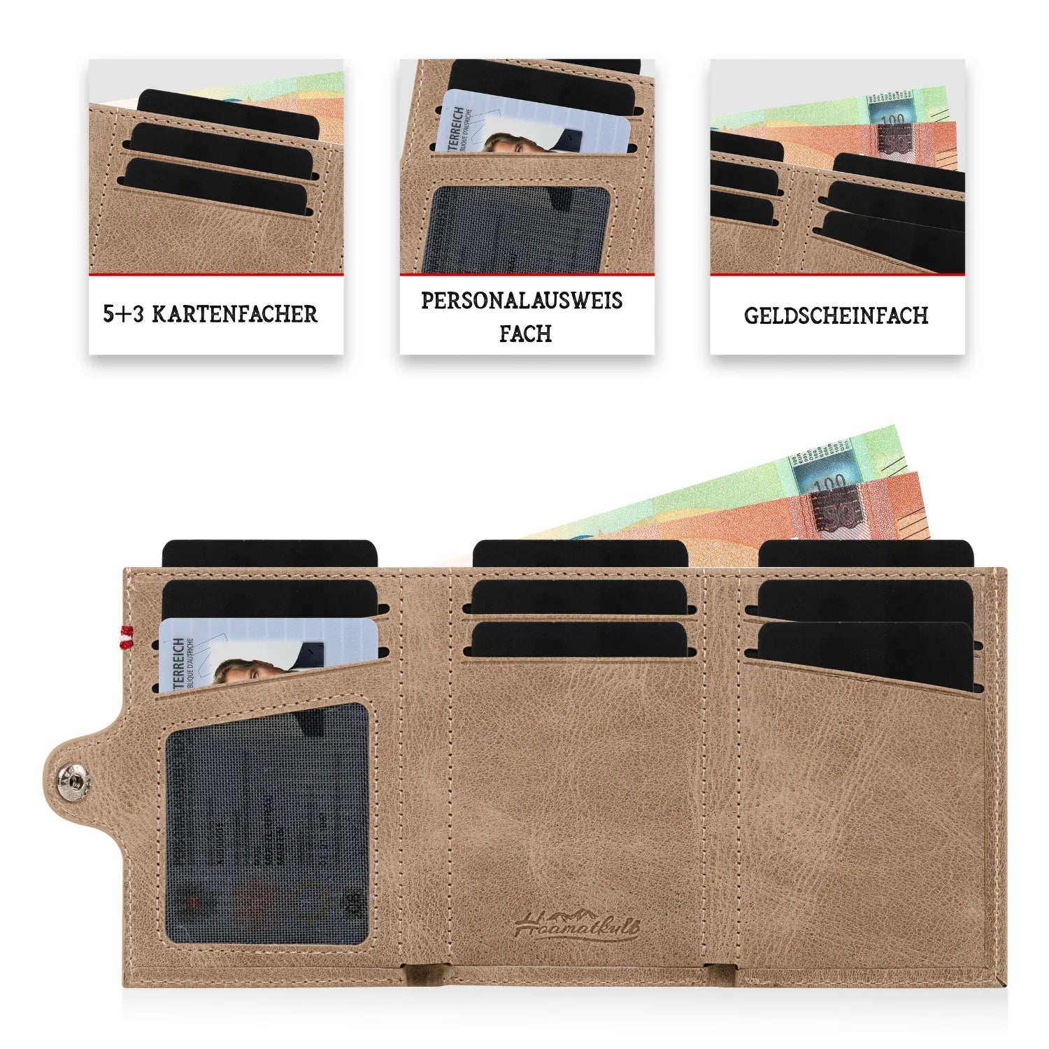 Adler Slim Wallet aus Echtleder mit Spiegel, Münzfach & RFID-Schutz
