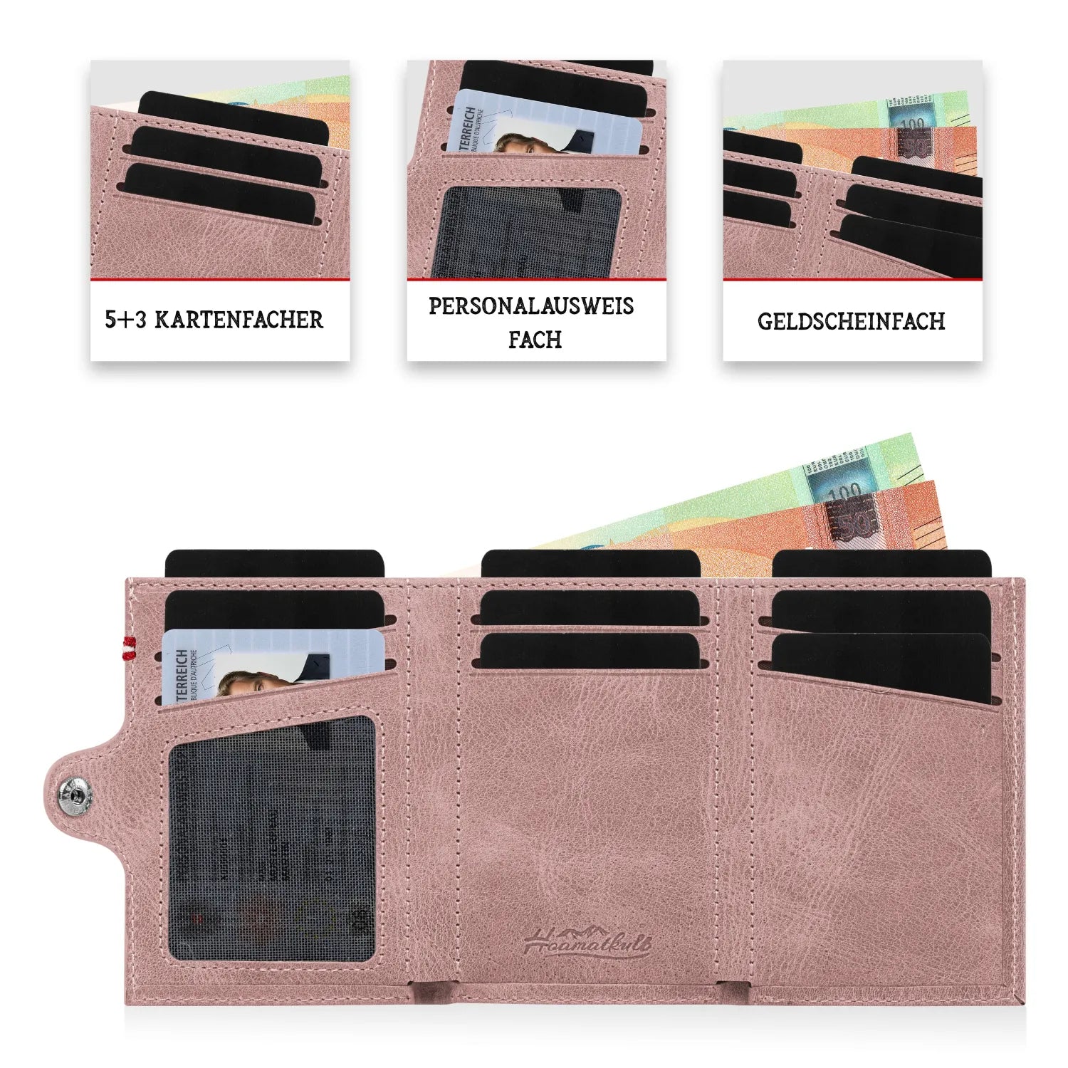 Adler Slim Wallet aus Echtleder mit Spiegel, Münzfach & RFID-Schutz