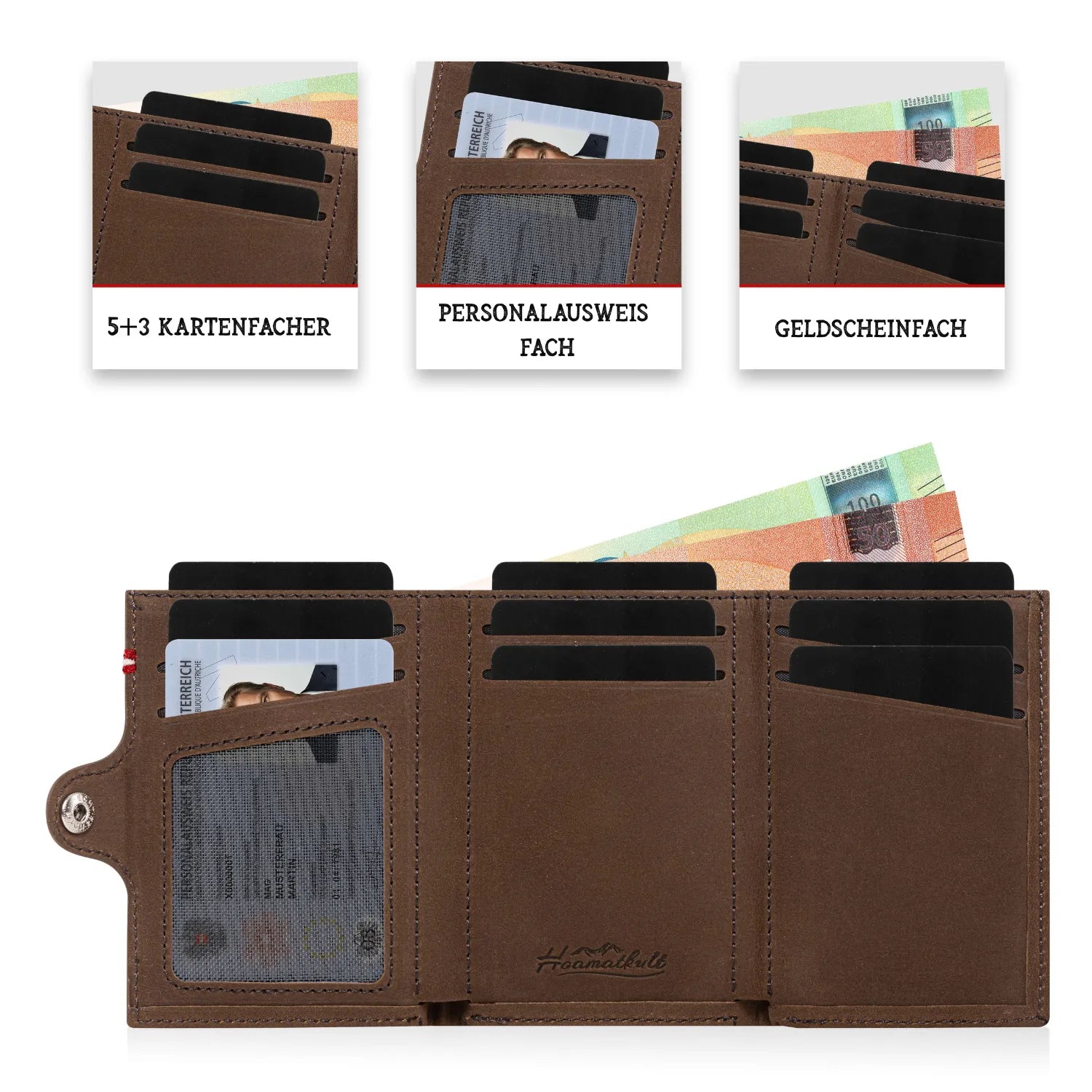 Adler Slim Wallet aus Echtleder mit Spiegel, Münzfach & RFID-Schutz