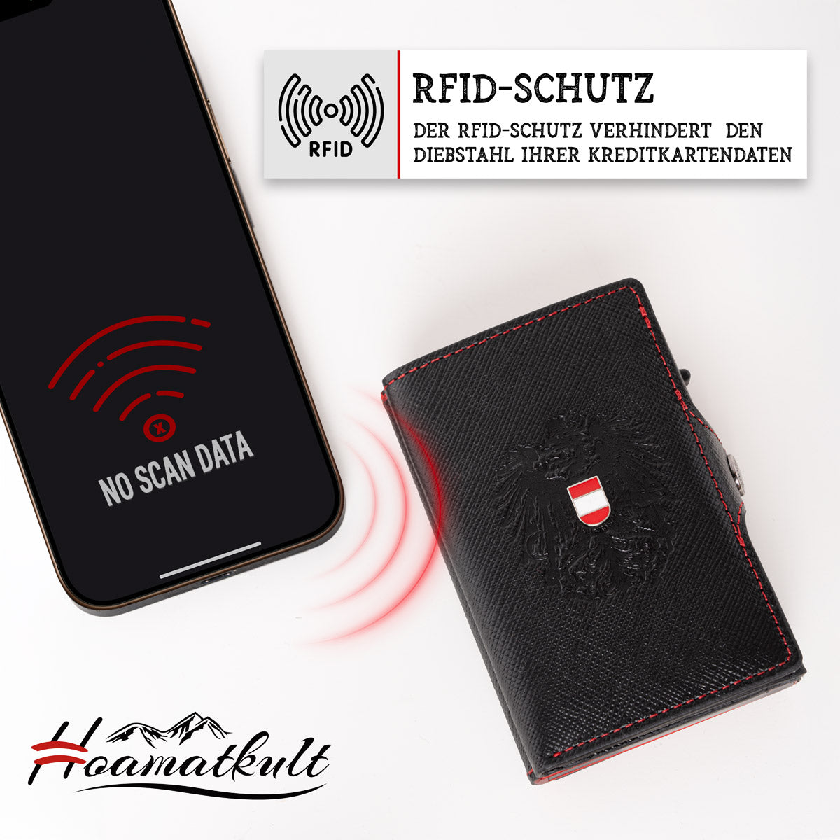 Kleines Österreich Smart Wallet mit Karten op-up System #Farbe_Saffiano Schwarz