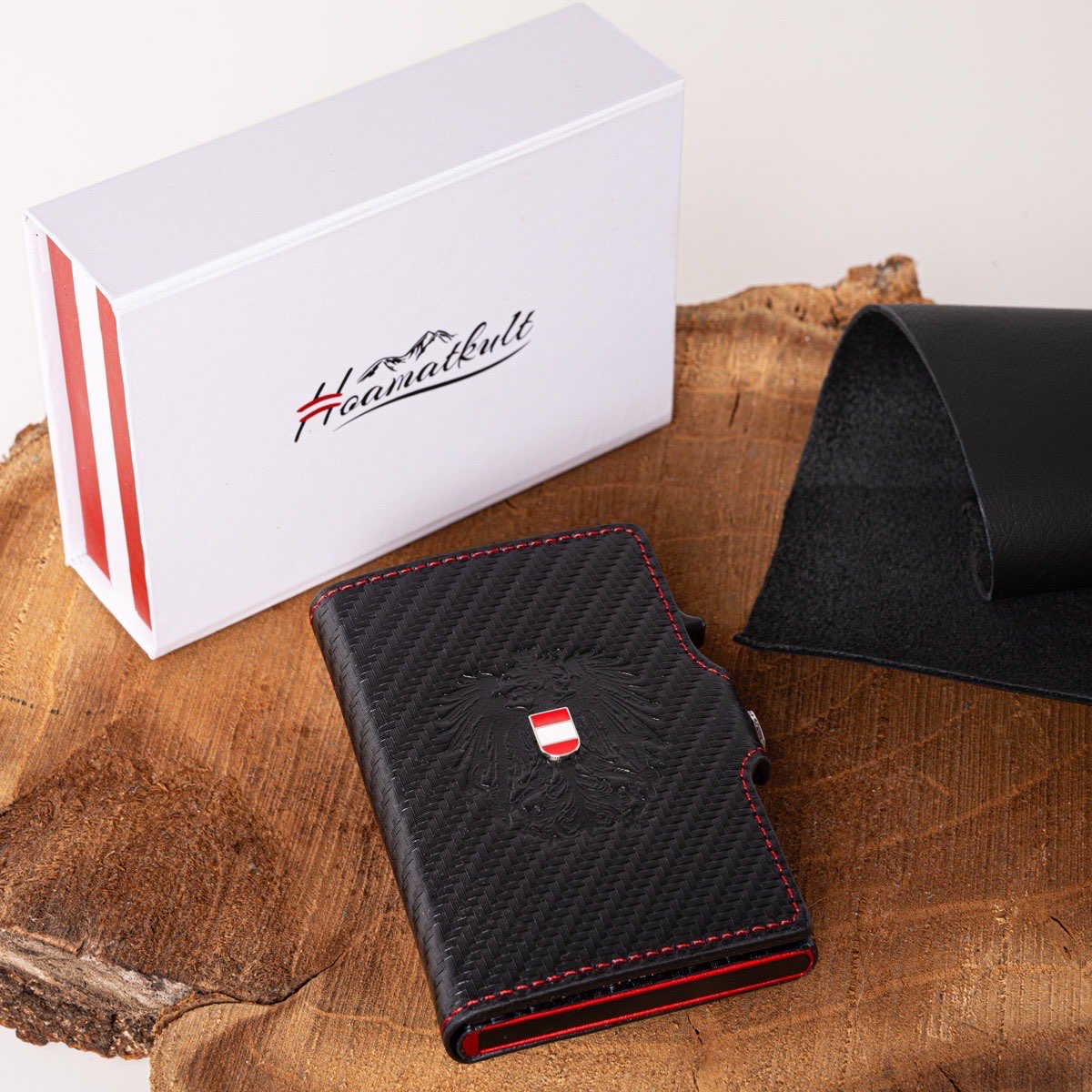 Kompakte Hoamatkult Geldtasche mit Österreich Adler #Farbe_Carbon