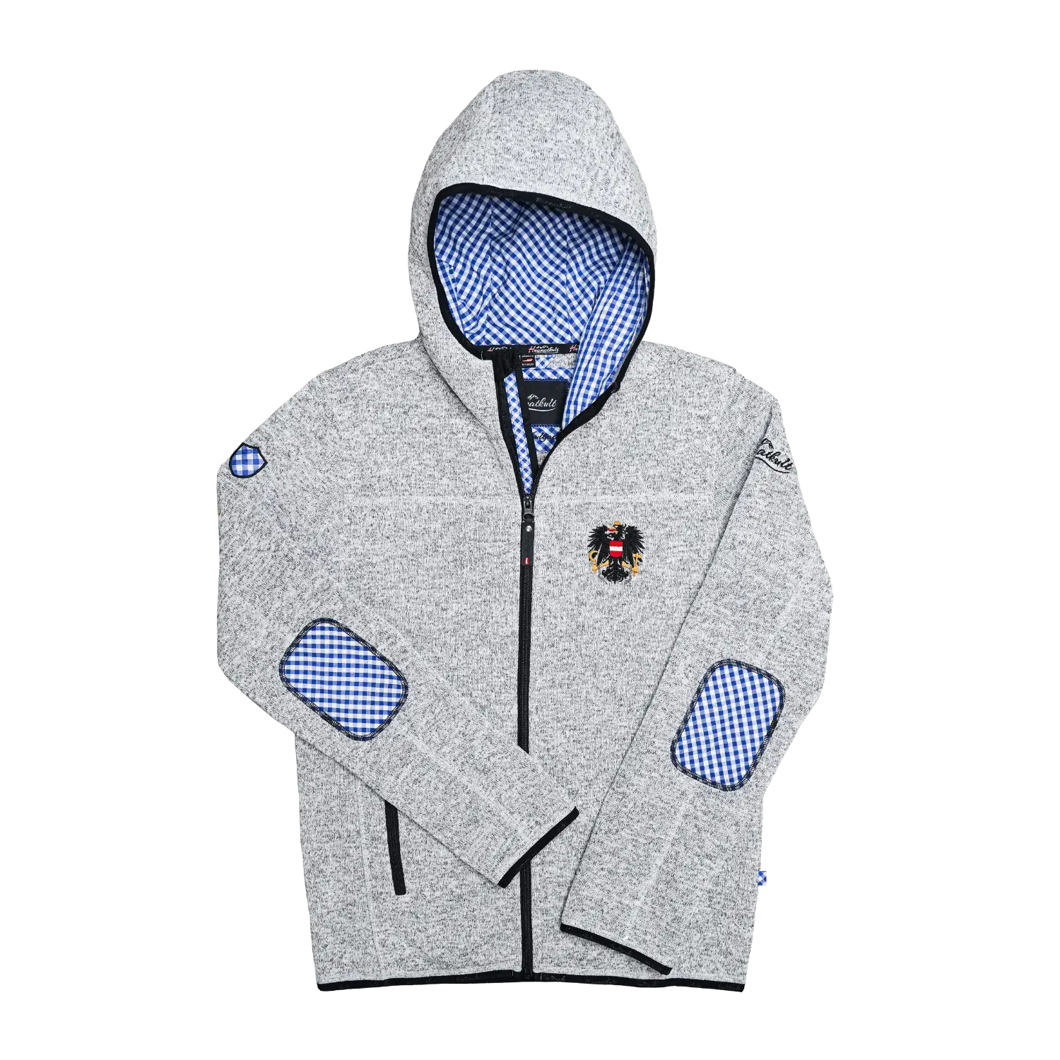 Österreich Trachten Kultjacke mit Kapuze - Karo Blau