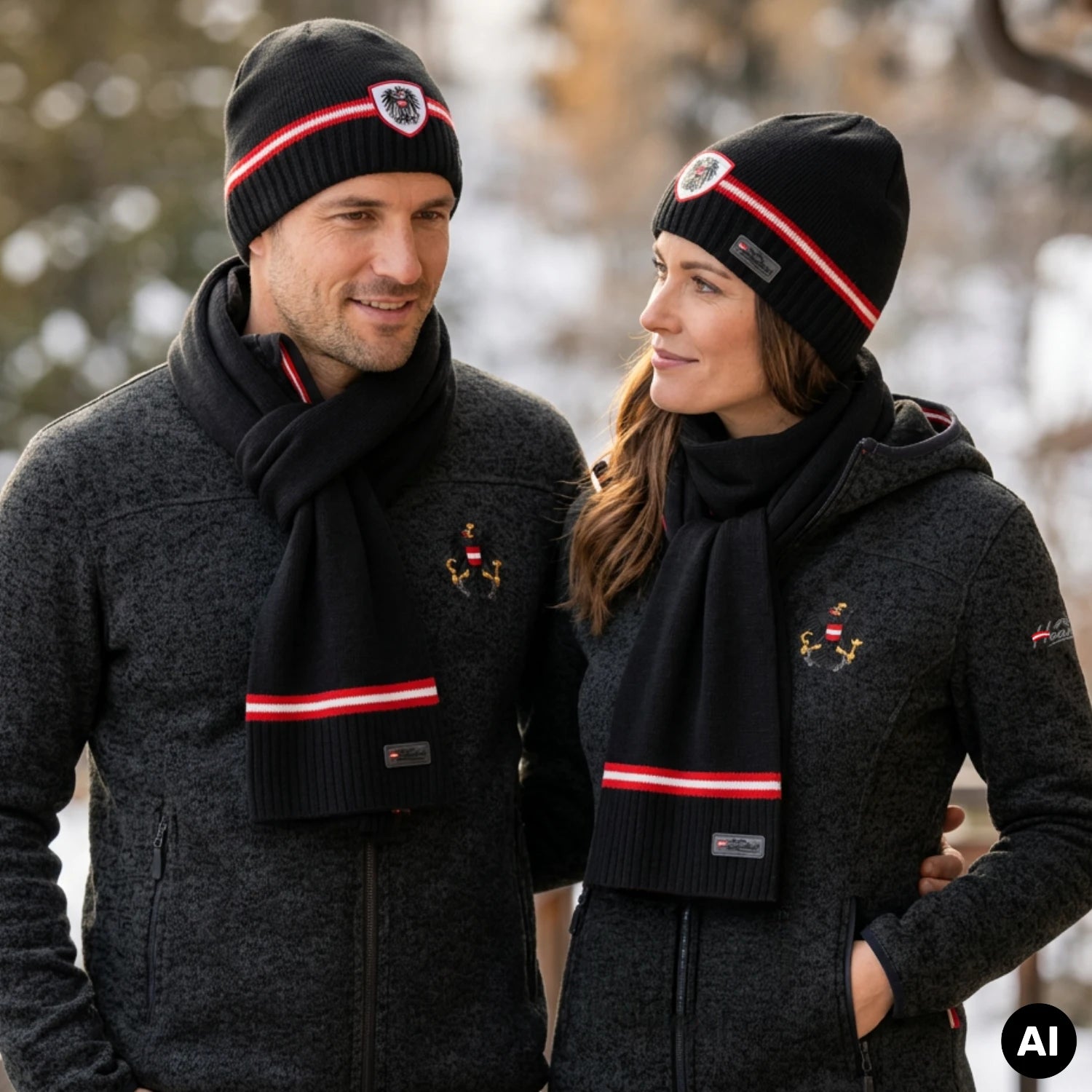 Merino Wintermütze und Schal Partnerlook #Farbe_Schwarz