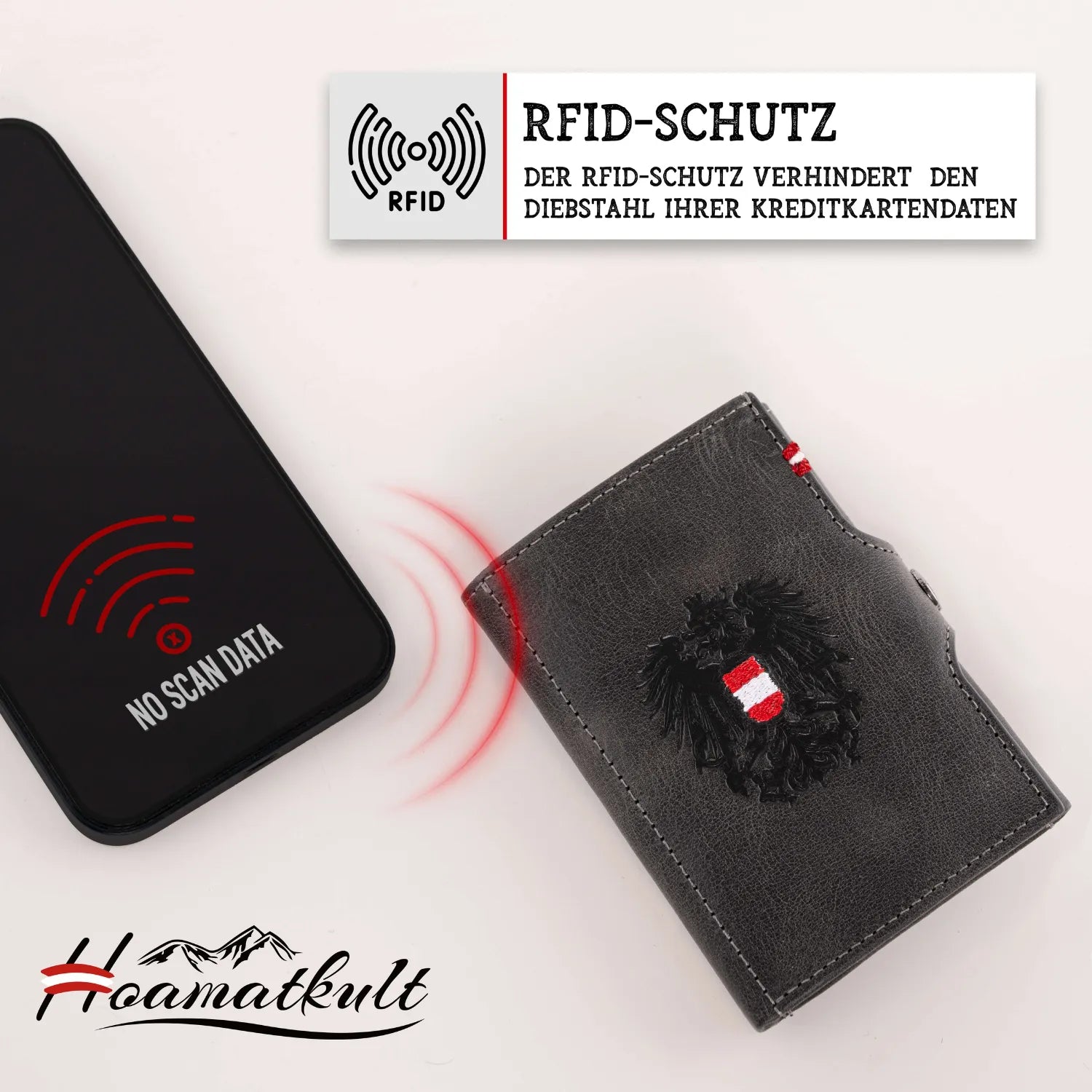 Adler Slim Wallet aus Echtleder mit Spiegel, Münzfach & RFID-Schutz - Schwarz