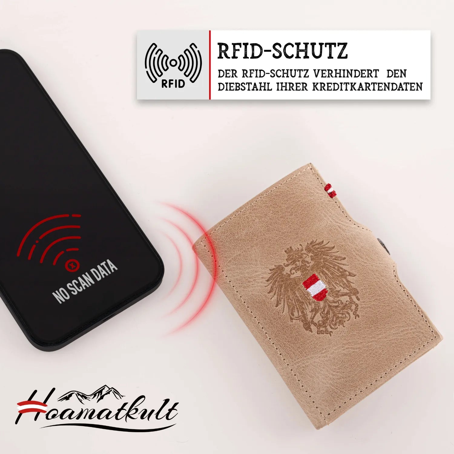 Adler Slim Wallet aus Echtleder mit Spiegel, Münzfach & RFID-Schutz
