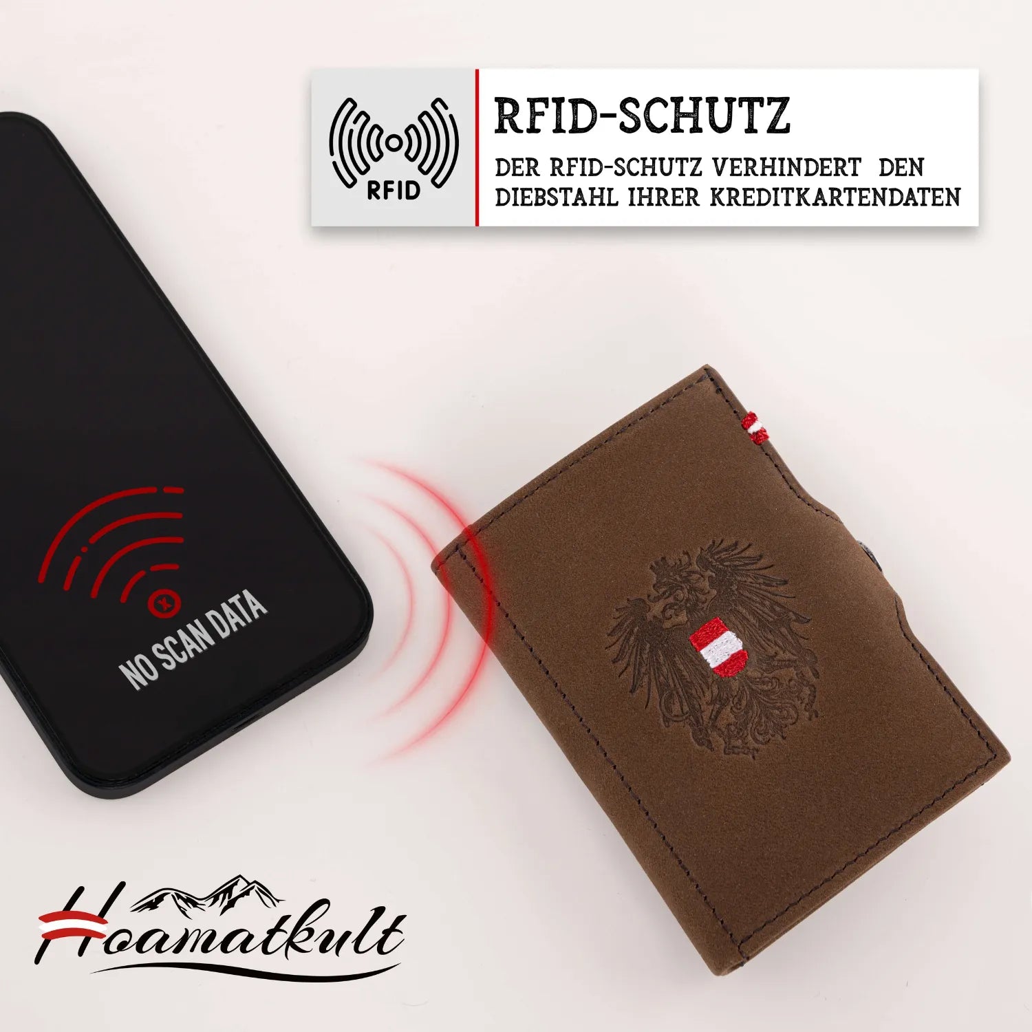 Adler Slim Wallet aus Echtleder mit Spiegel, Münzfach & RFID-Schutz