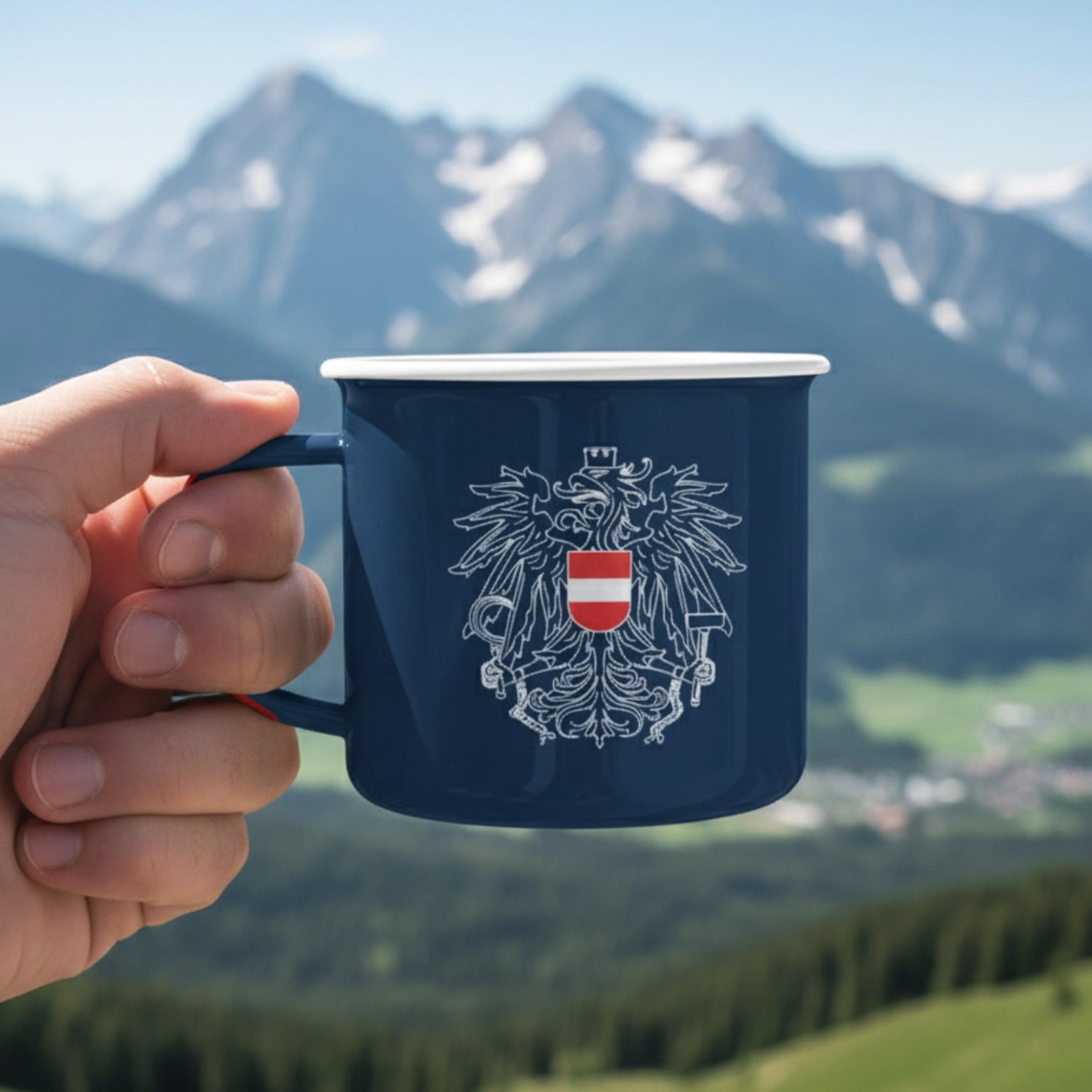Österreich Adler Emaille Tasse blau