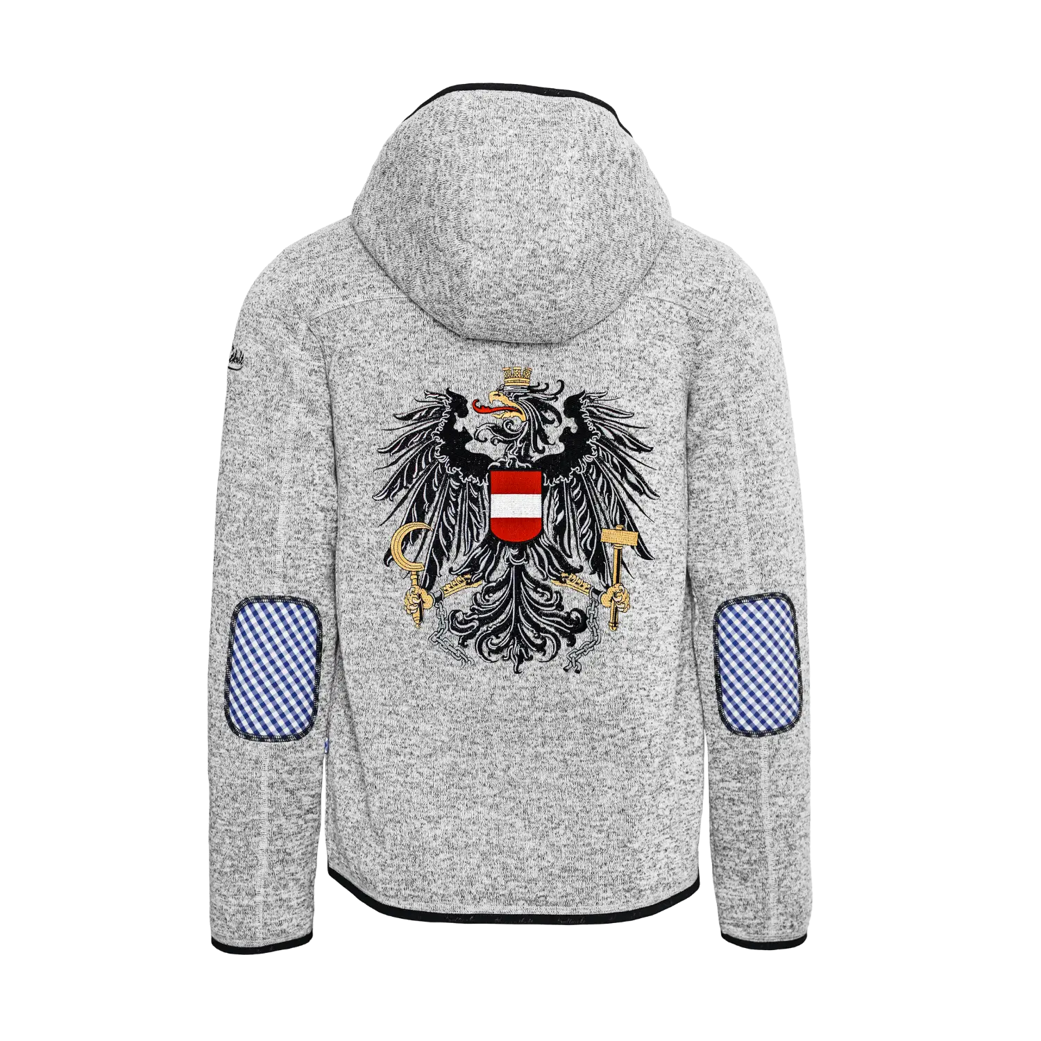 Österreich Trachten Kultjacke mit Kapuze - Karo Blau