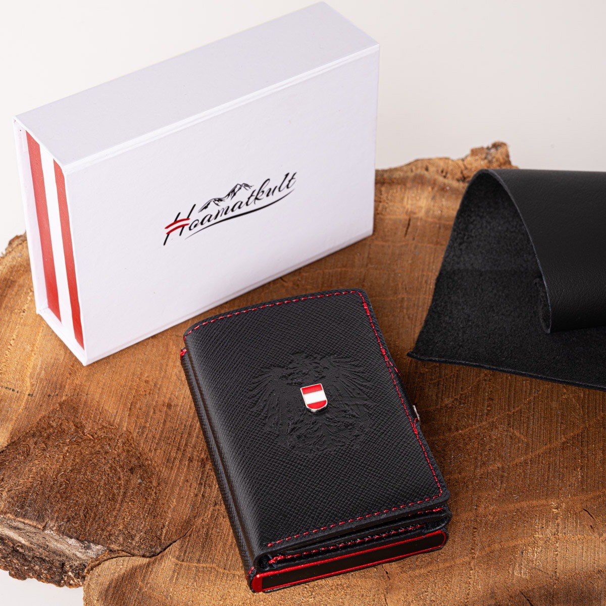 Österreich Adler Geldbörse Schwarz Echtleder #Farbe_Saffiano Schwarz