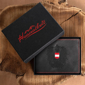 Österreich Adler Geldtasche - Leder Schwarz Rot Kontrast