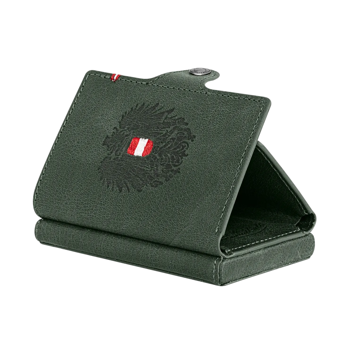 Adler Smart Wallet mit Karten-Pop-Up Funktion aus Echtleder - Dunkelgrün