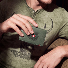 Adler Smart Wallet Trifold mit Karten-Pop-Up Funktion aus Echtleder - Dunkelgrün