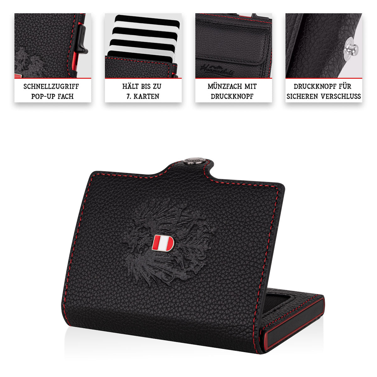 Adler Smart Wallet Bifold mit Karten-Pop-Up Funktion aus Echtleder