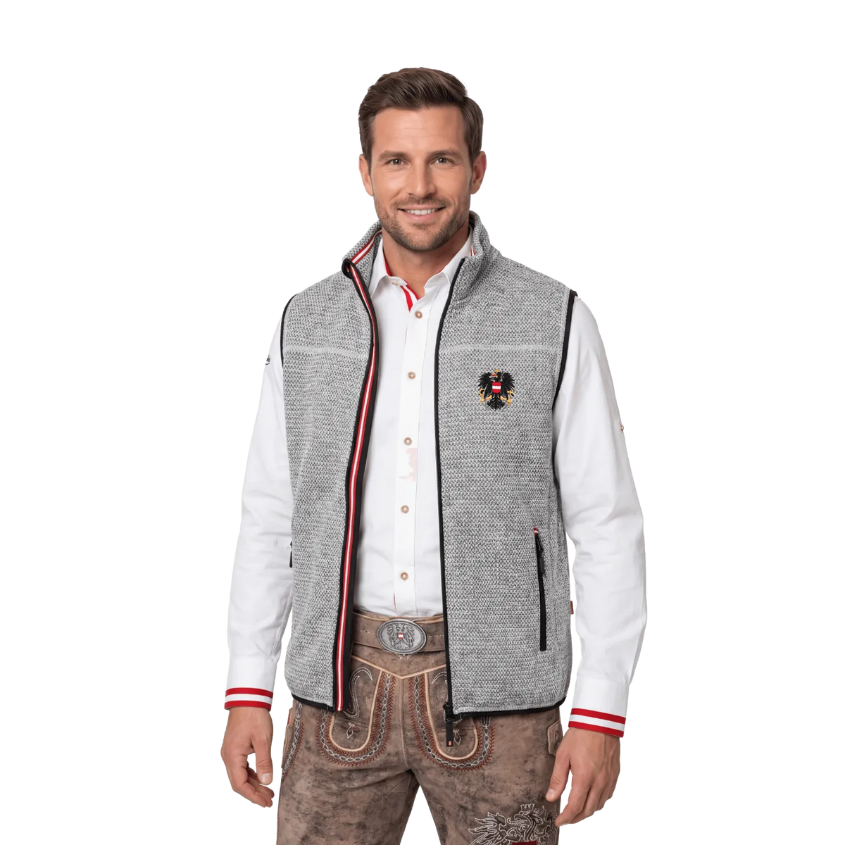 Österreich Adler Trachten Gilet hellgrau #Farbe_Grau-Strick