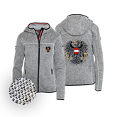 Österreich Adler Trachten Jacke mit Kapuze hellgrau Damen #Farbe_Grau-Strick