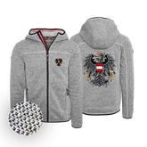 Österreich Adler Trachten Jacke mit Kapuze hellgrau #Farbe_Grau-Strick