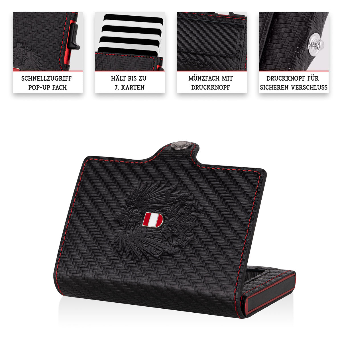 Adler Smart Wallet Bifold mit Karten-Pop-Up Funktion aus Echtleder