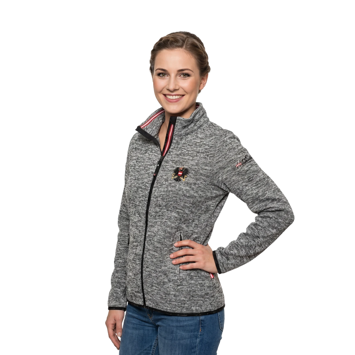 Österreich Fleece Weste ohne Kapuze dunkelgrau Damen #Farbe_Dunkelgrau