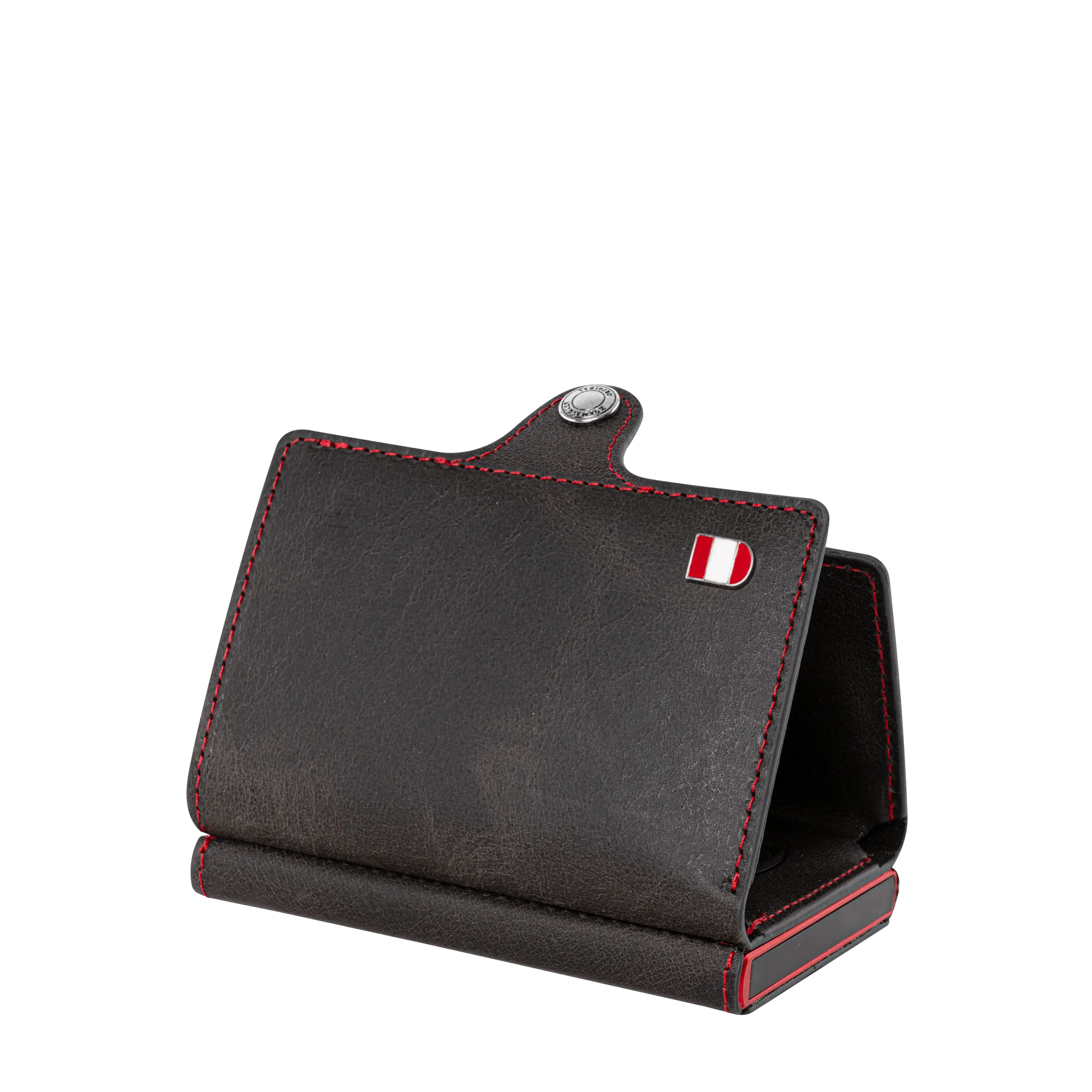 Österreich Smart Wallet Trifold mit Karten-Pop-Up Funktion aus Echtleder - Schwarz