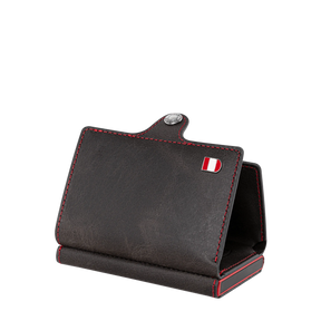 Österreich Smart Wallet Trifold mit Karten-Pop-Up Funktion aus Echtleder - Schwarz