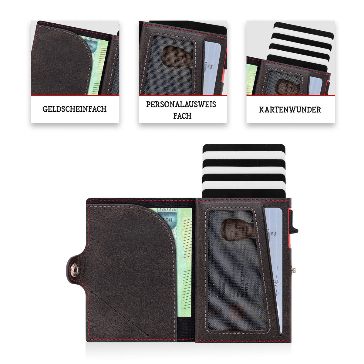 Adler Smart Wallet Bifold mit Karten-Pop-Up Funktion aus Echtleder