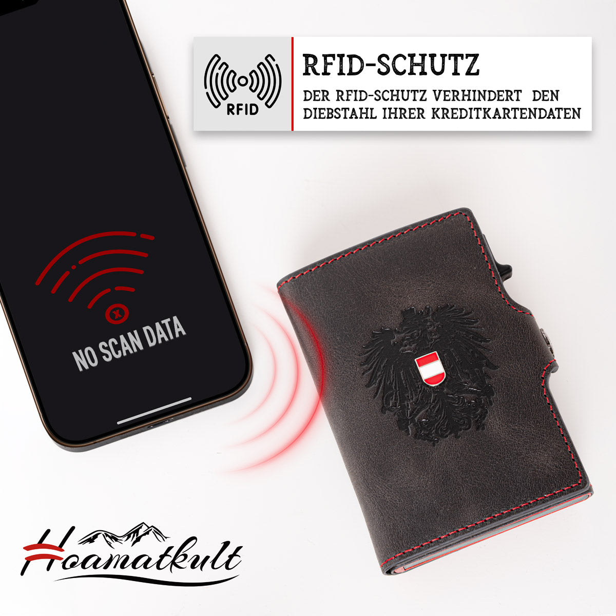 Österreich Slim Wallet Bifold RFID-Schutz #Farbe_Schwarz Leder