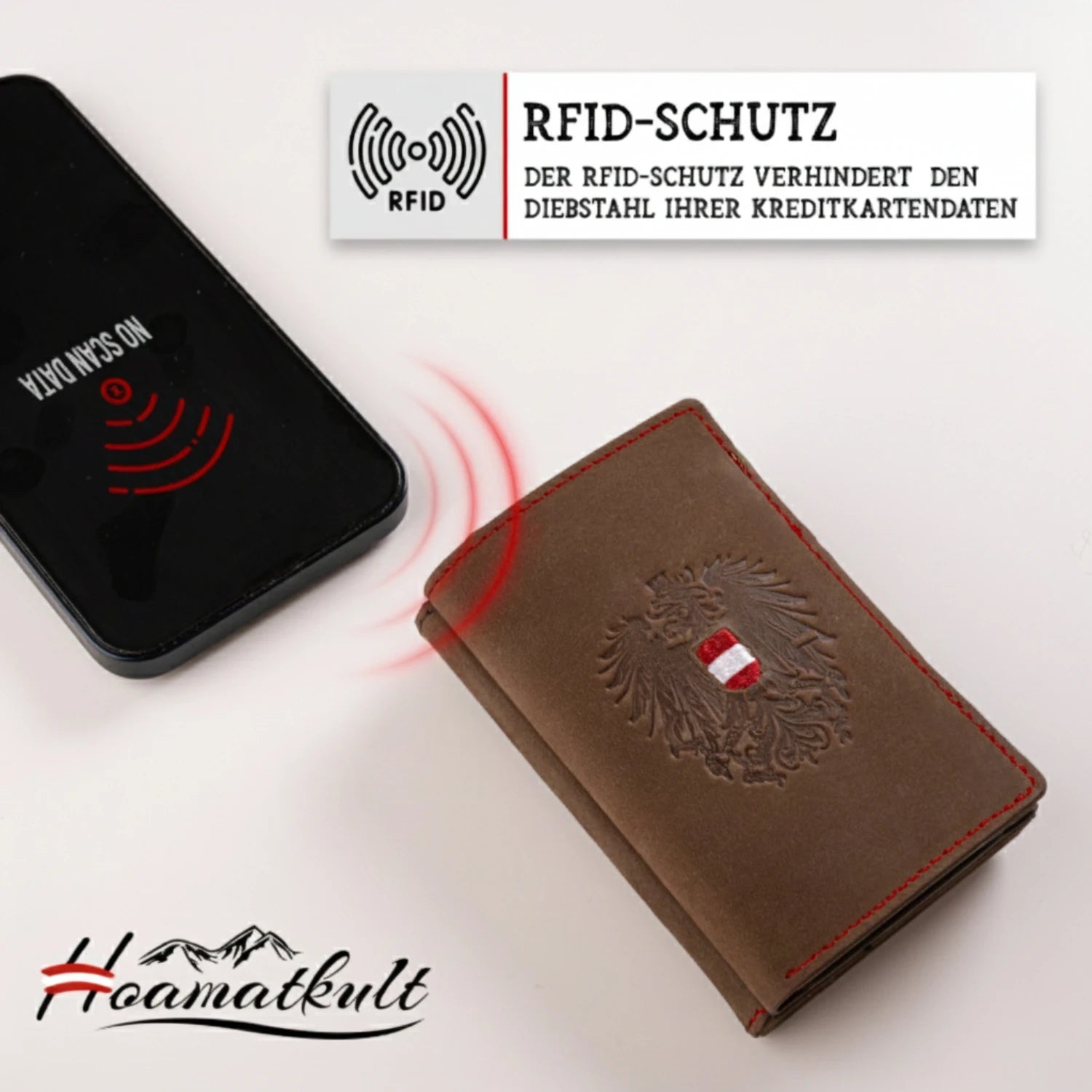 Österreich Smart Wallet mit RFID Schutz #Farbe_Vintage Braun - Rot Kontrast