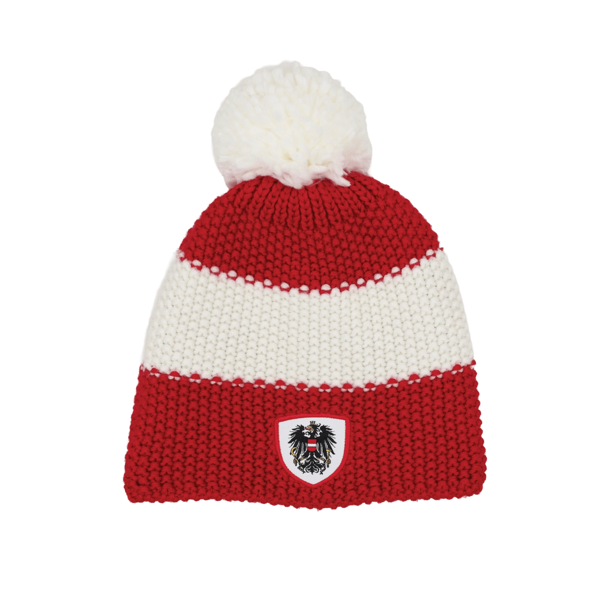 Österreich Wappen Strickmütze mit Bommel - Rot-Weiss-Rot