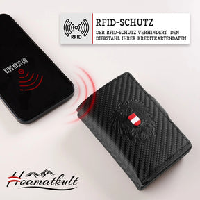Adler Smart Wallet mit Karten-Pop-Up Funktion aus Echtleder - Carbon Schwarz