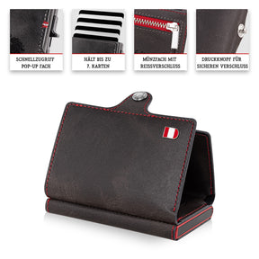 Österreich Smart Wallet Trifold mit Karten-Pop-Up Funktion aus Echtleder - Schwarz