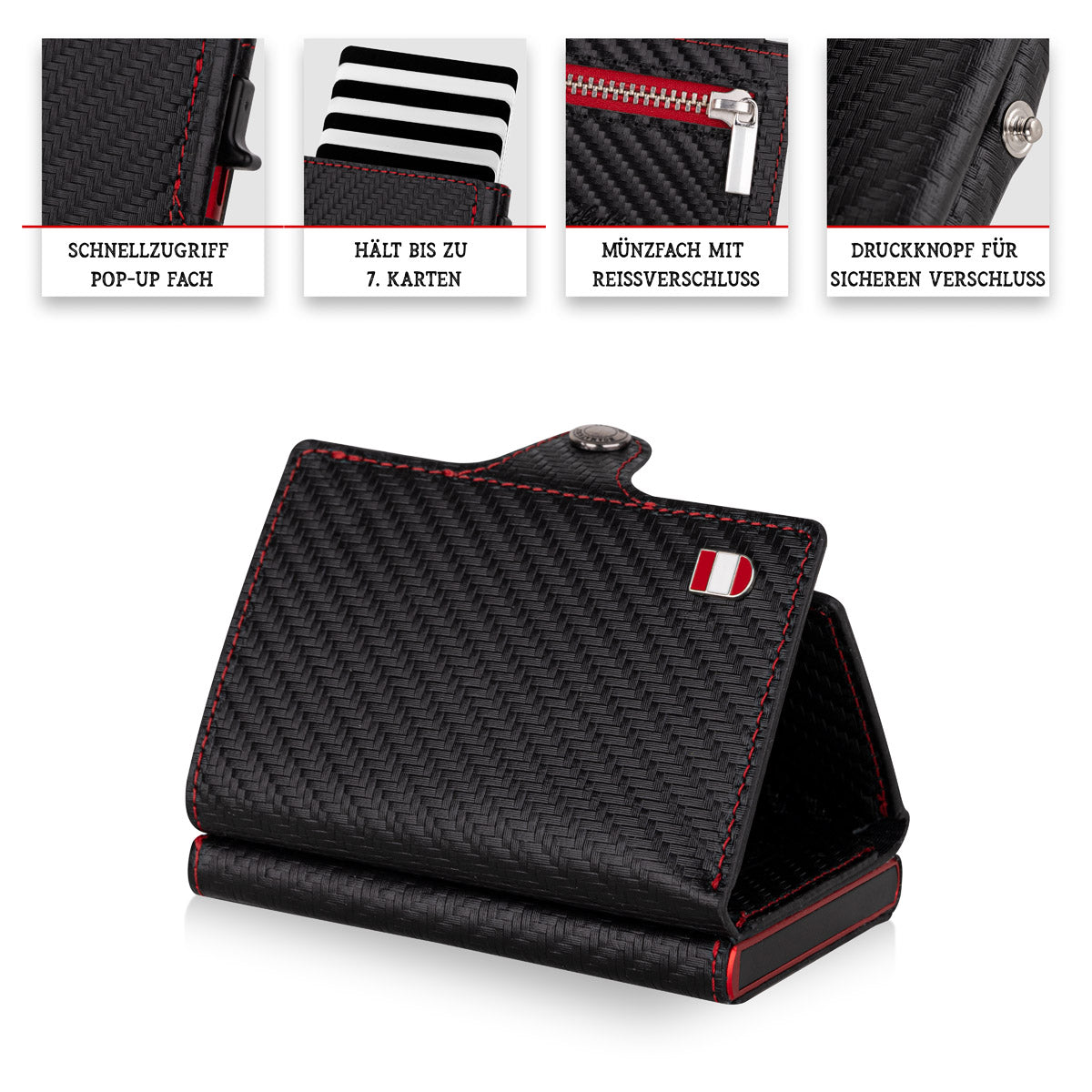 Österreich Smart Wallet Trifold mit Karten-Pop-Up Funktion aus Echtleder