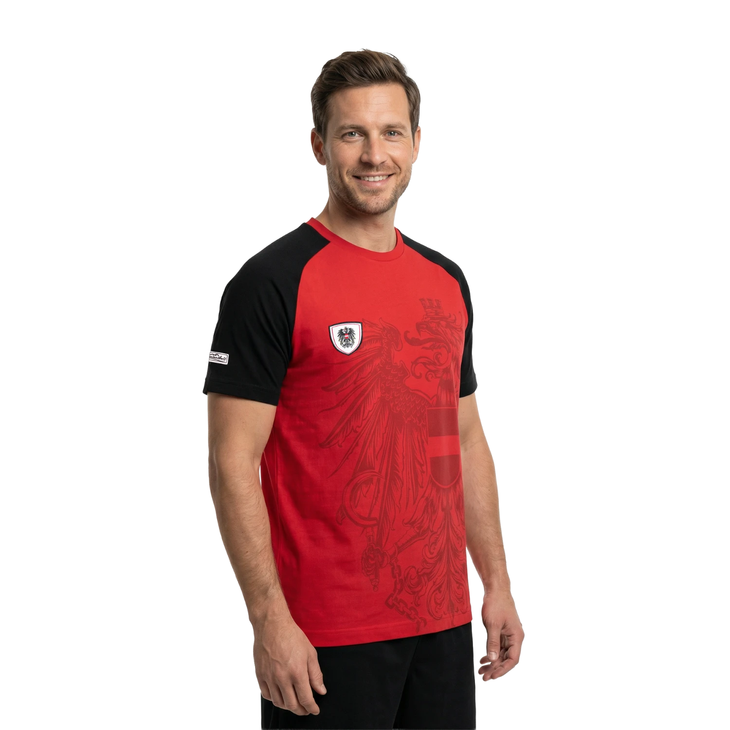 Österreich Adler Raglan T-Shirt Rot Schwarz Kontrast