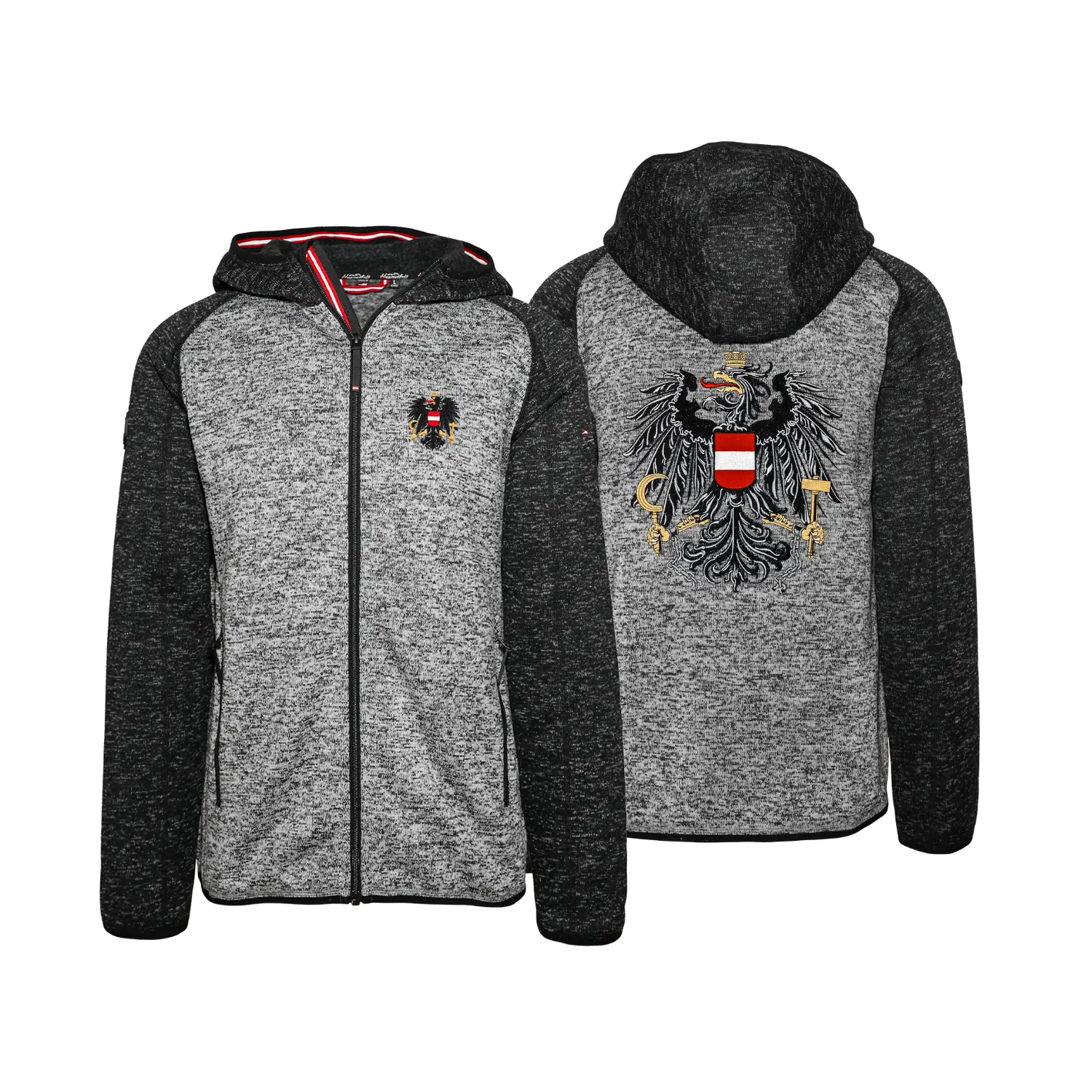 Raglan Fleece Weste mit Kapuze für Herren #Farbe_Dunkelgrau/Schwarz