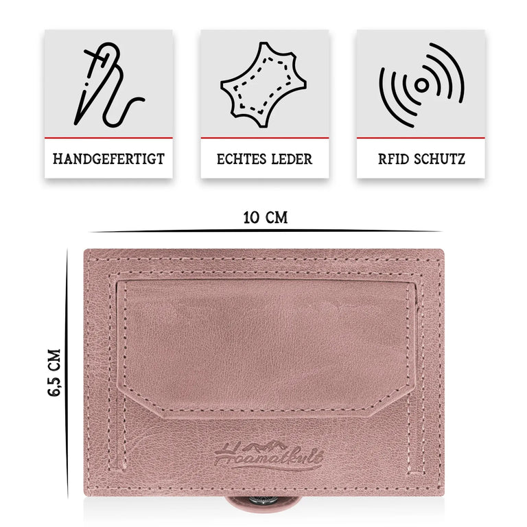 Adler Slim Wallet aus Echtleder mit Spiegel, Münzfach & RFID-Schutz - Altrosa