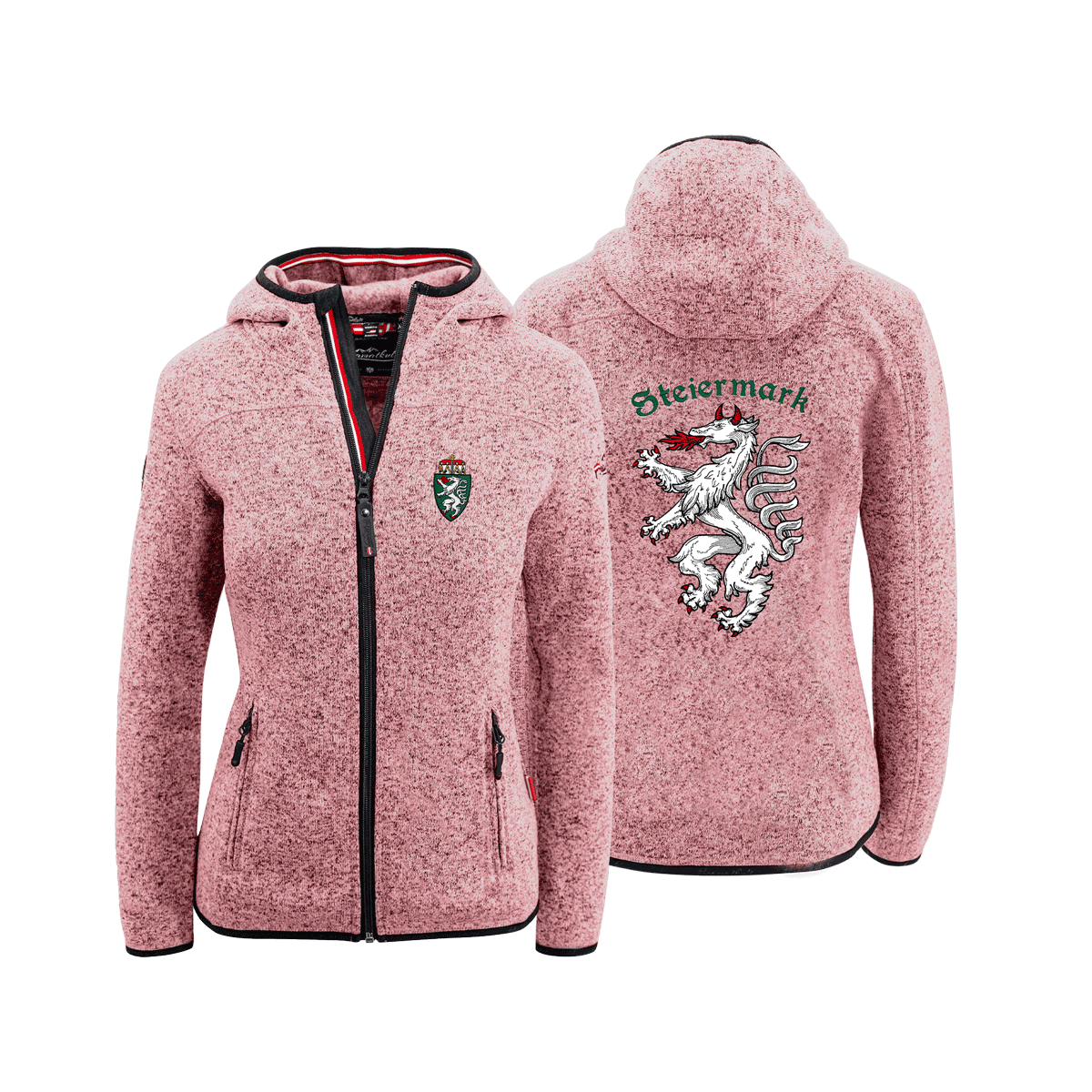 Rosa Fleece Jacke mit Kapuze für Damen rosa #Farbe_Rosa
