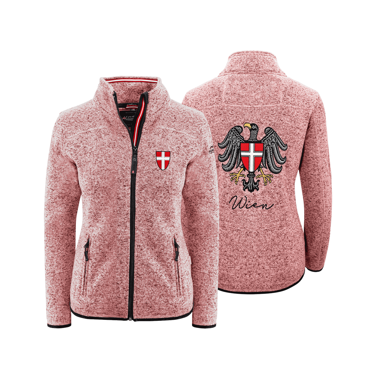 Rosa Fleece Jacke ohne Kapuze Damen Wien Stick #Farbe_Rosa