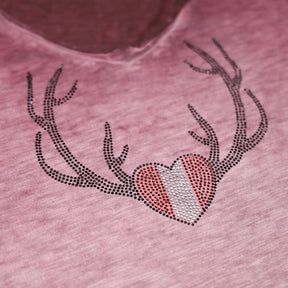 Herz Geweih Glitzer T-Shirt - Rosa