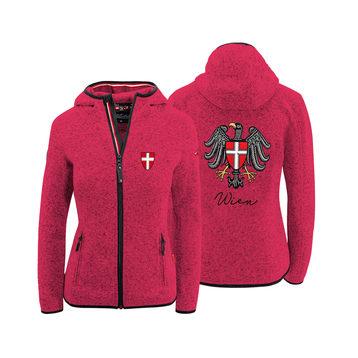 Rote Damen Jacke Fleece Wien Wappen #Farbe_Magenta