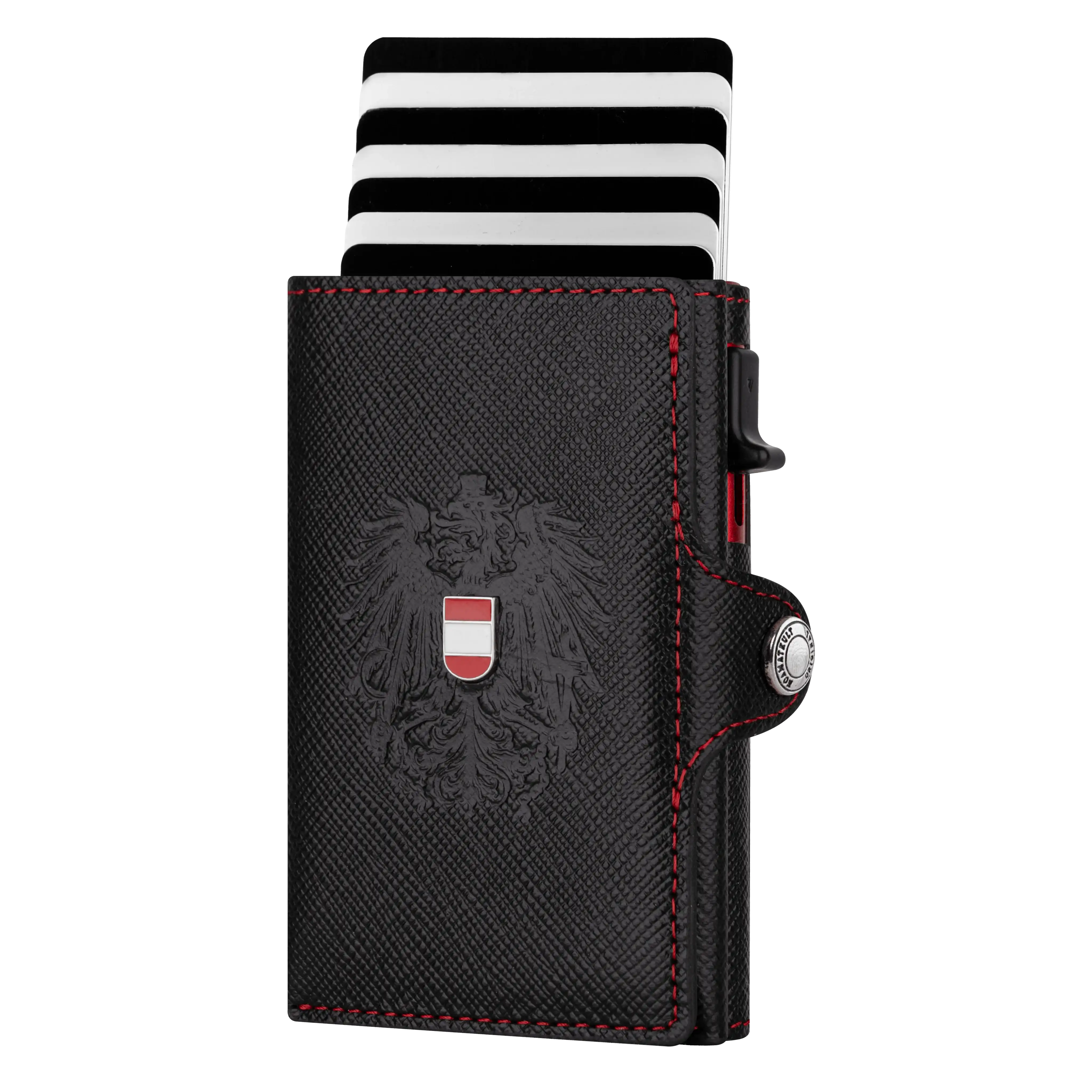 Saffiano Leder Wallet Kartenhalter Österreich Adler #Farbe_Saffiano Schwarz
