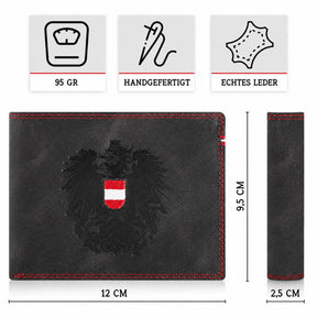 Österreich Adler Geldtasche - Leder Schwarz Rot Kontrast
