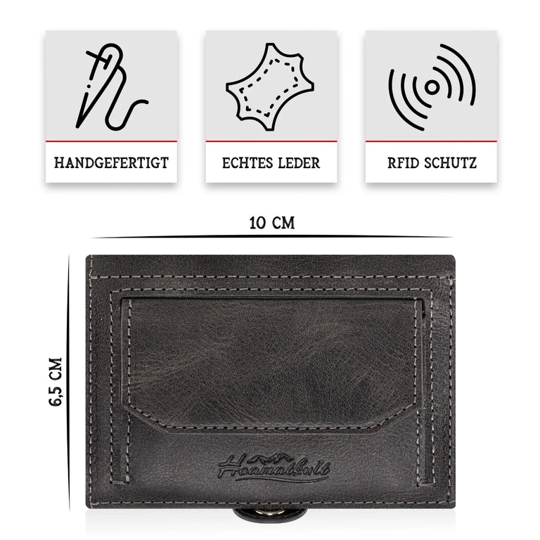 Adler Slim Wallet aus Echtleder mit Spiegel, Münzfach & RFID-Schutz - Schwarz