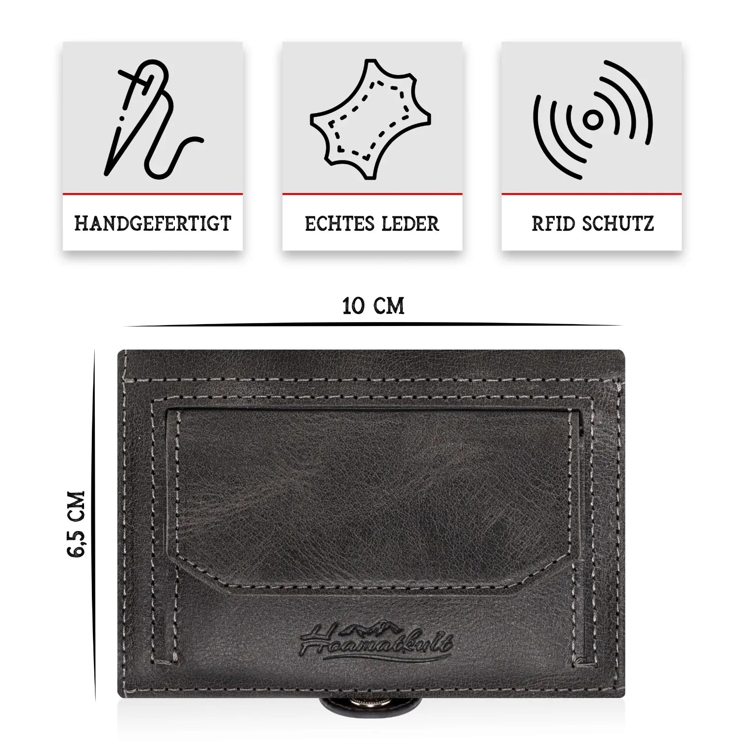 Adler Slim Wallet aus Echtleder mit Spiegel, Münzfach & RFID-Schutz - Schwarz