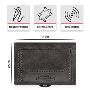 Adler Slim Wallet aus Echtleder mit Spiegel, Münzfach & RFID-Schutz - Schwarz