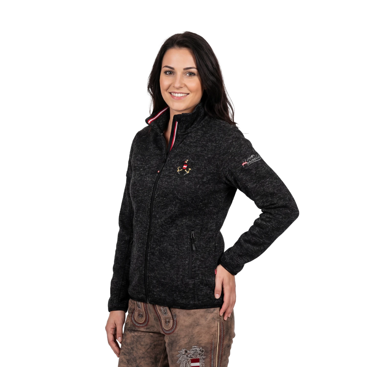 Schwarze Österreich Adler Fleece Jacke Damen #Farbe_Schwarz