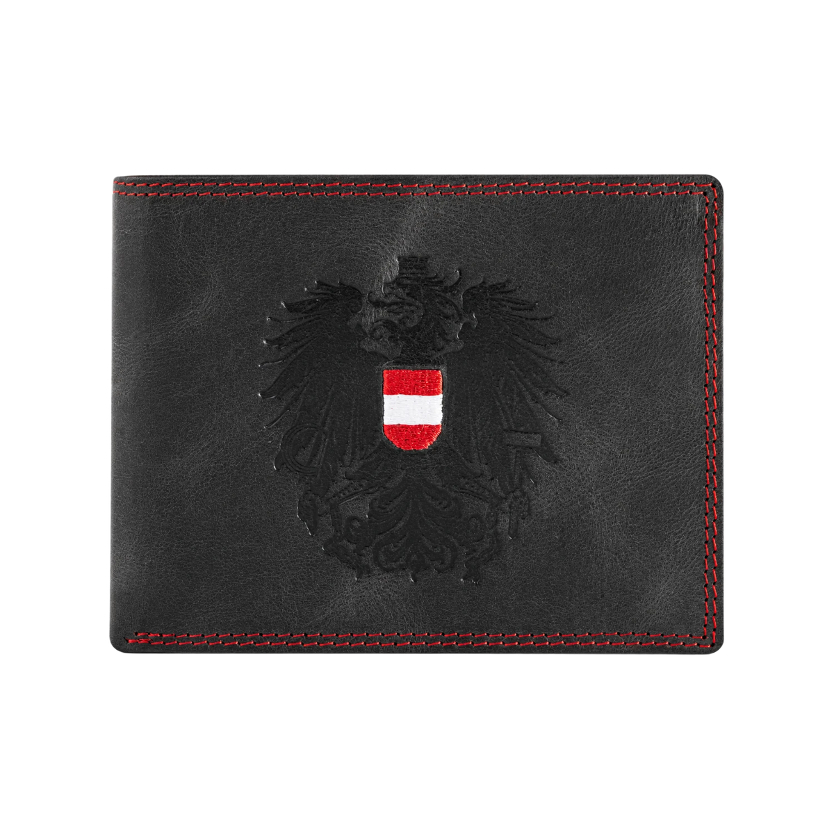 Schwarze Österreich Adler Geldtasche rote Kontrastnaht #Farbe_Schwarz Rot