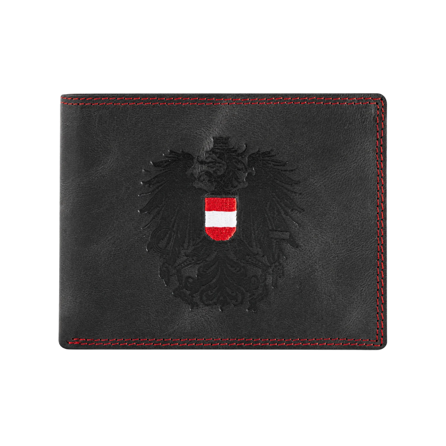 Österreich Adler Geldtasche - Leder Schwarz Rot Kontrast