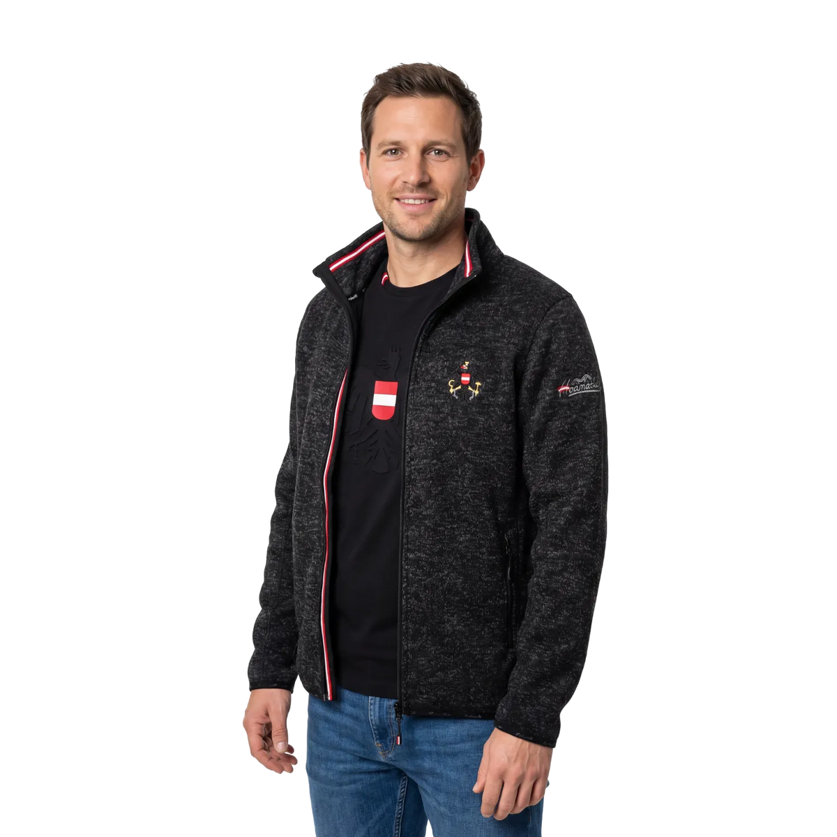 Schwarze Strickfleece Jacke für Herren Österreich Adler #Farbe_Schwarz
