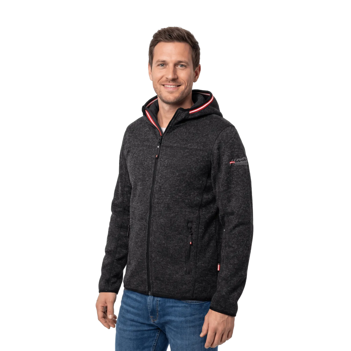 Schwarze Strickfleece Jacke für Herren